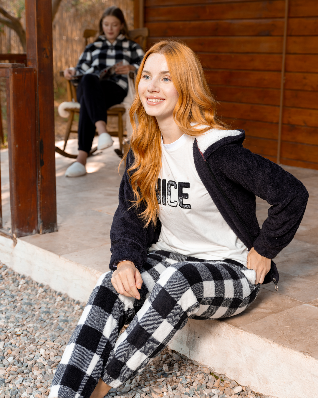 Have A Nice Day Women's 3 Piece Pajama Set Polar Zip Up Sweatshirt, T-Shirt and Pants
