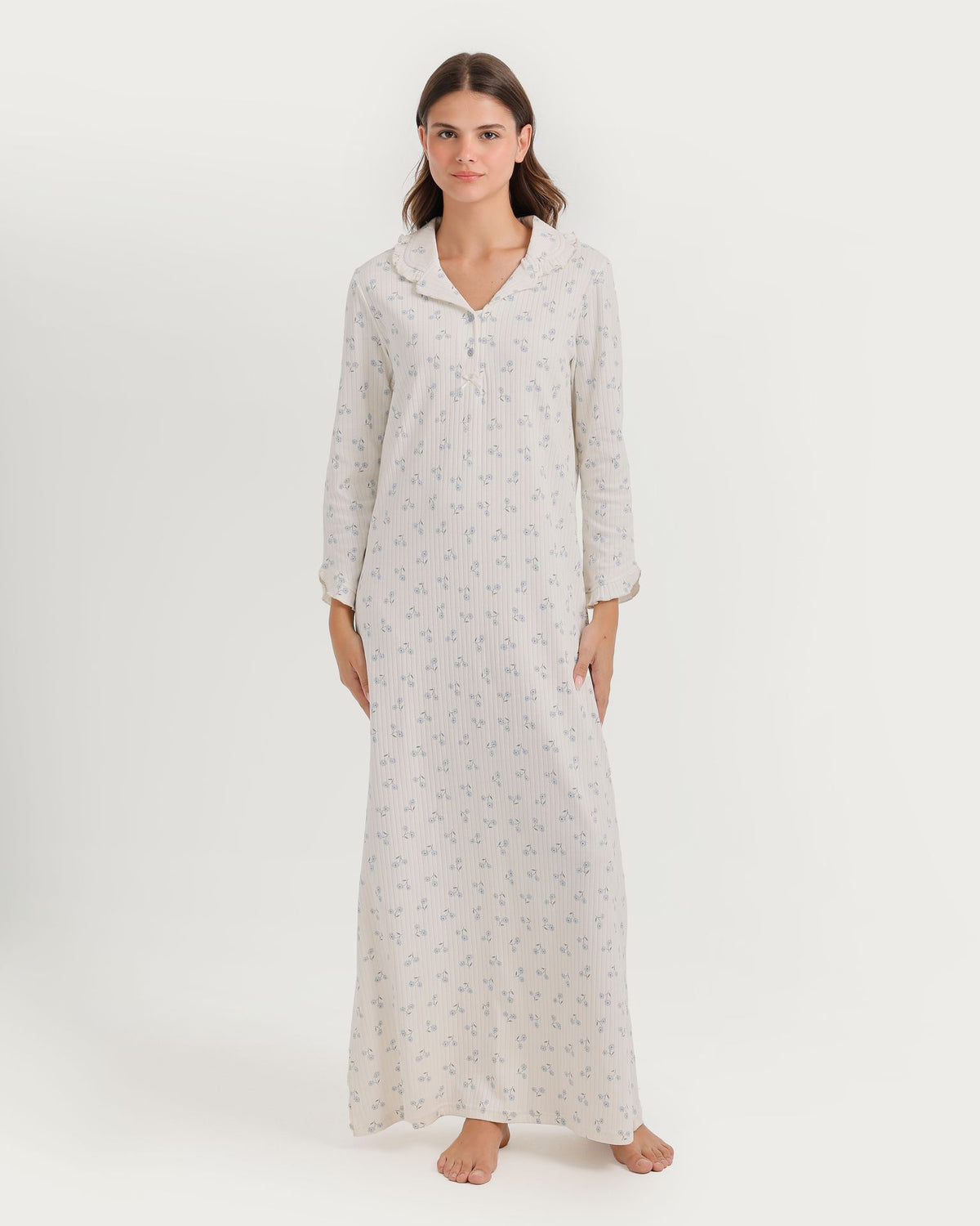 Ribbed nightgown with floral print