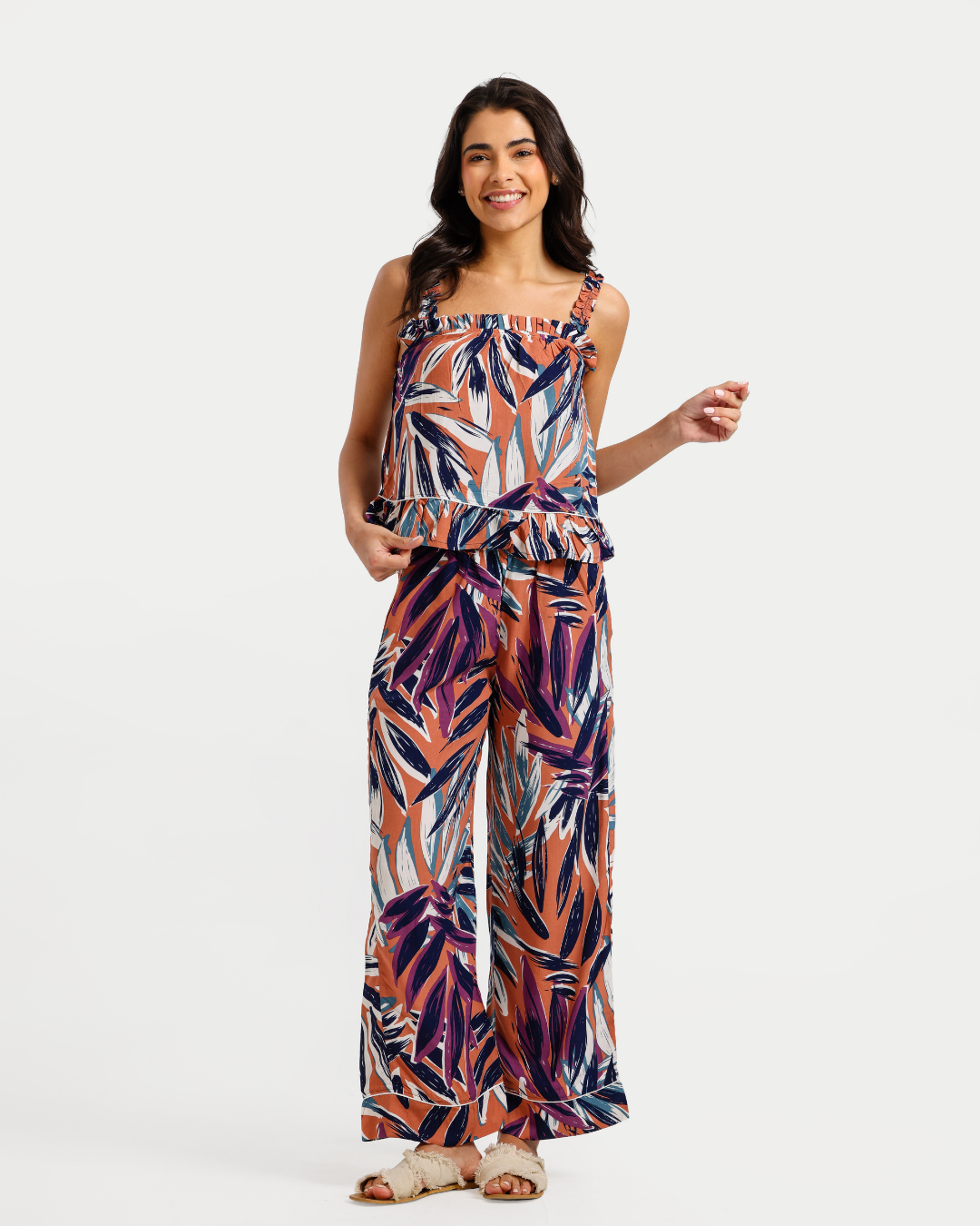 بيجاما بنطلون فسكوز نسيج اوراق شجر استوائيه