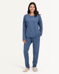 بيجاما بنطلون جاكارد و توب كُم طويل مطبوع