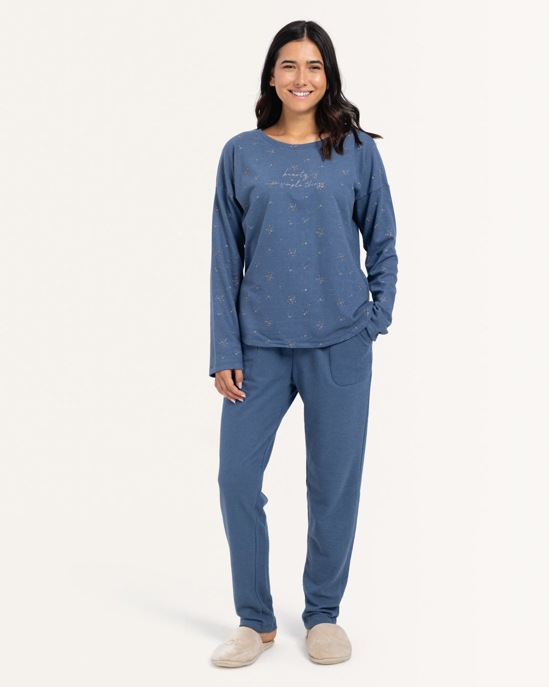 بيجاما بنطلون جاكارد و توب كُم طويل مطبوع