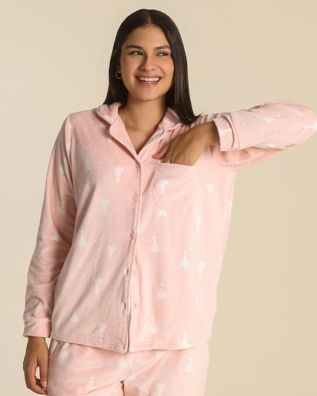Women button up pajama in rose forest