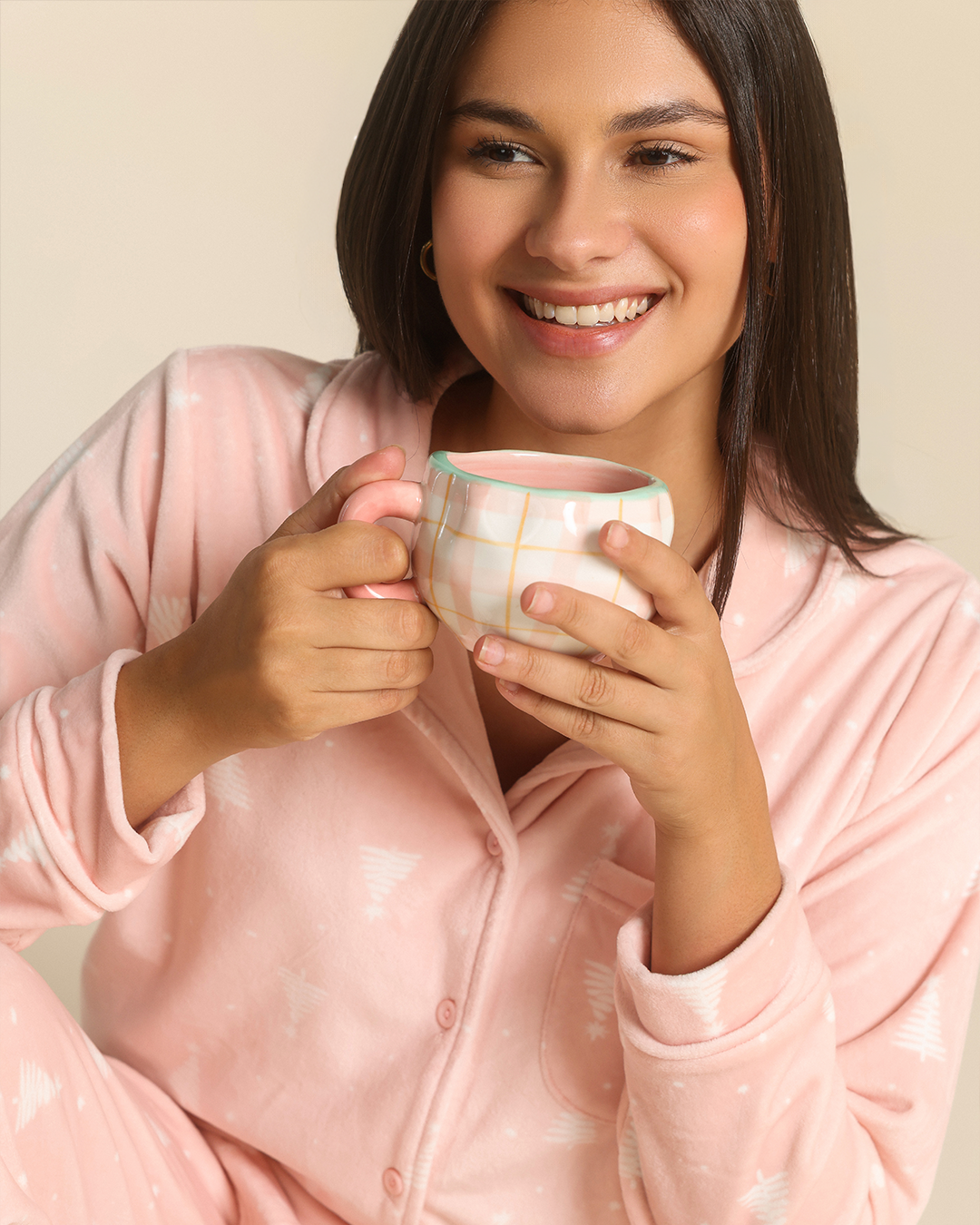 Women button up pajama in rose forest
