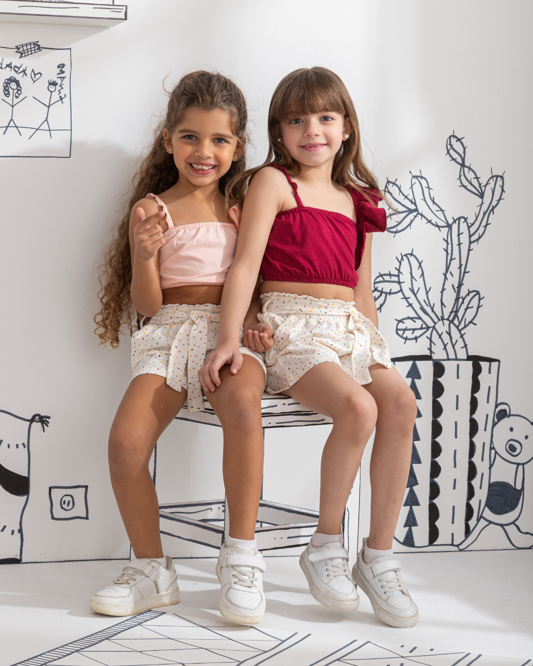 Ruffel Shoulder بيجاما بناتي توب وشورت