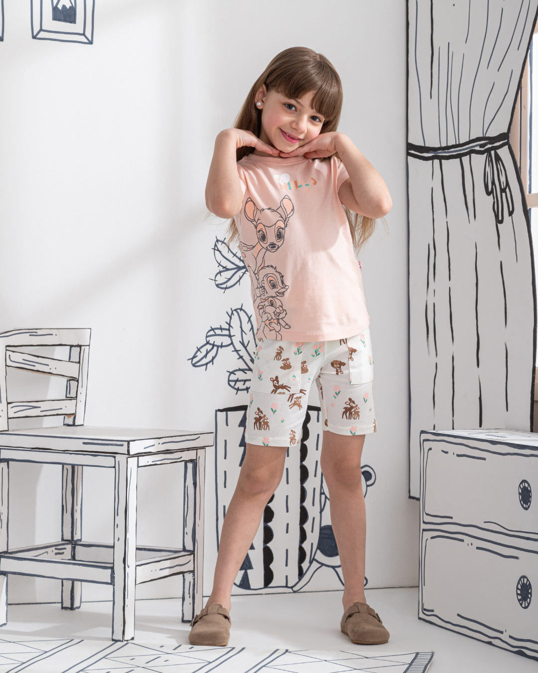 Oh hello there بيجاما بناتي نص كم و شورت قطن