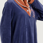 Women's Velvet Shirt with Embroidered Rose Collar