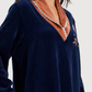 Women's Velvet Shirt with Embroidered Rose Collar