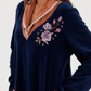 Women's Velvet Shirt with Embroidered Rose Collar