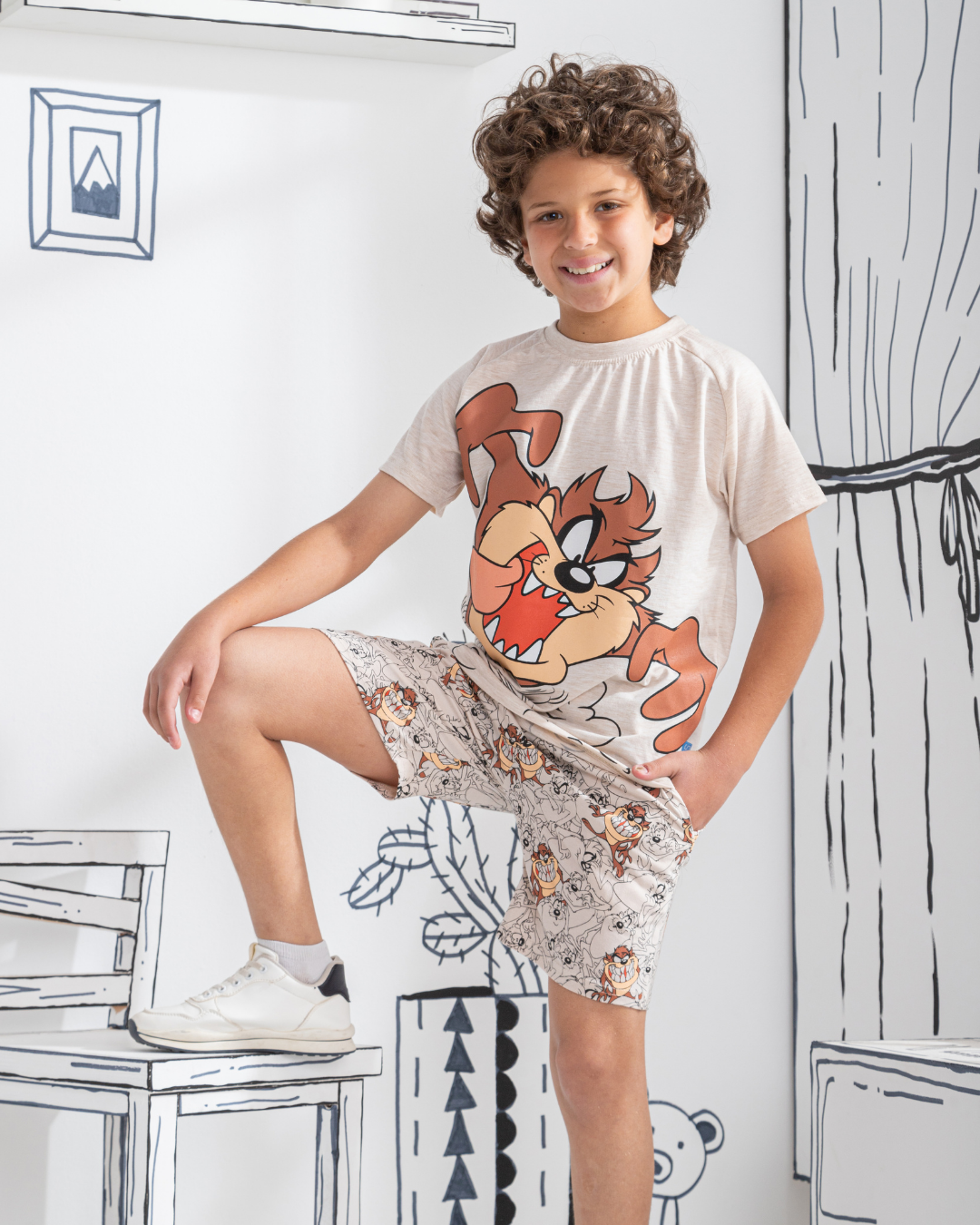 Taz Disney children's pajamas, half-sleeved shorts, printed