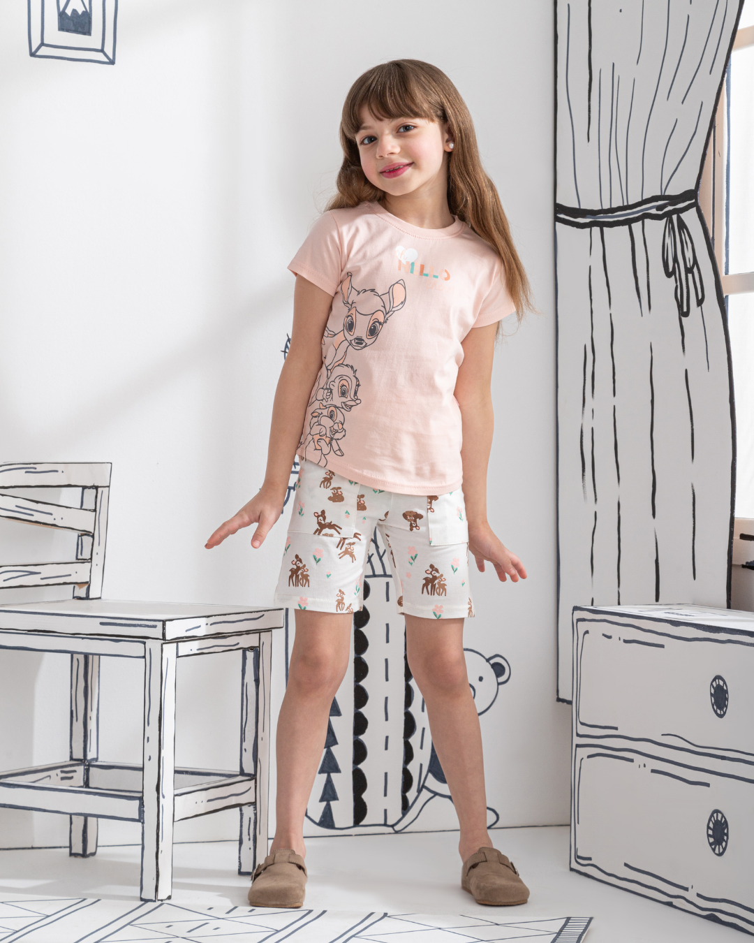 Oh hello there بيجاما بناتي نص كم و شورت قطن