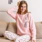 Love Women's Long Sleeve Pajamas with Hearts Print + Embroidery