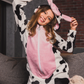 Cow Polar Onsie سالوبيت بكابيشون حريمي وبناتي مطبوع بقرة
