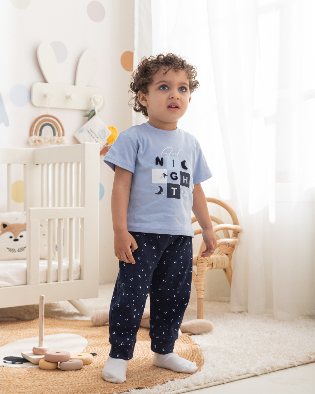 Good night بيجاما بيبي اولادي نص كم و بنطلون قطن
