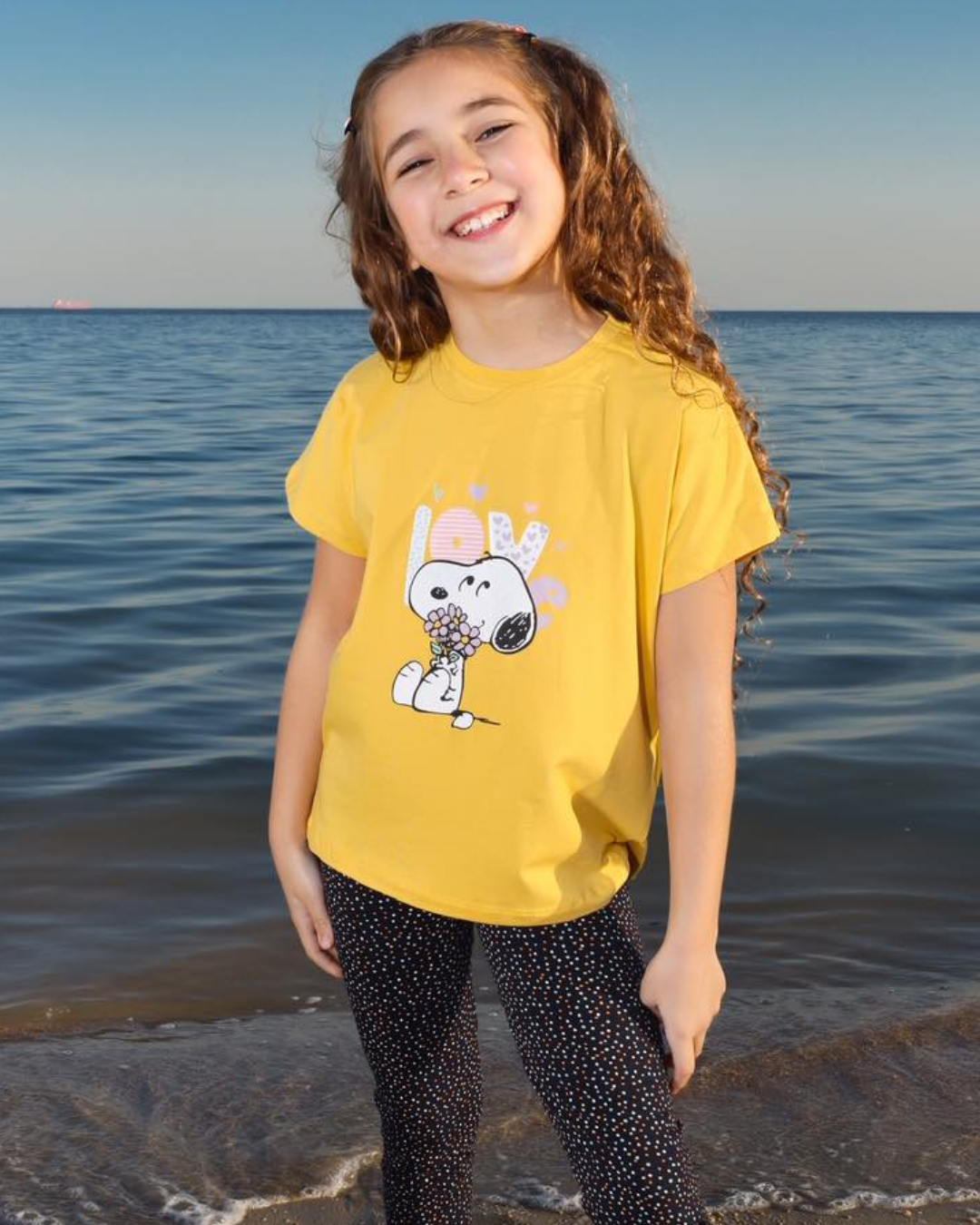 snopy love girls' children's pajamas, half sleeves and trousers