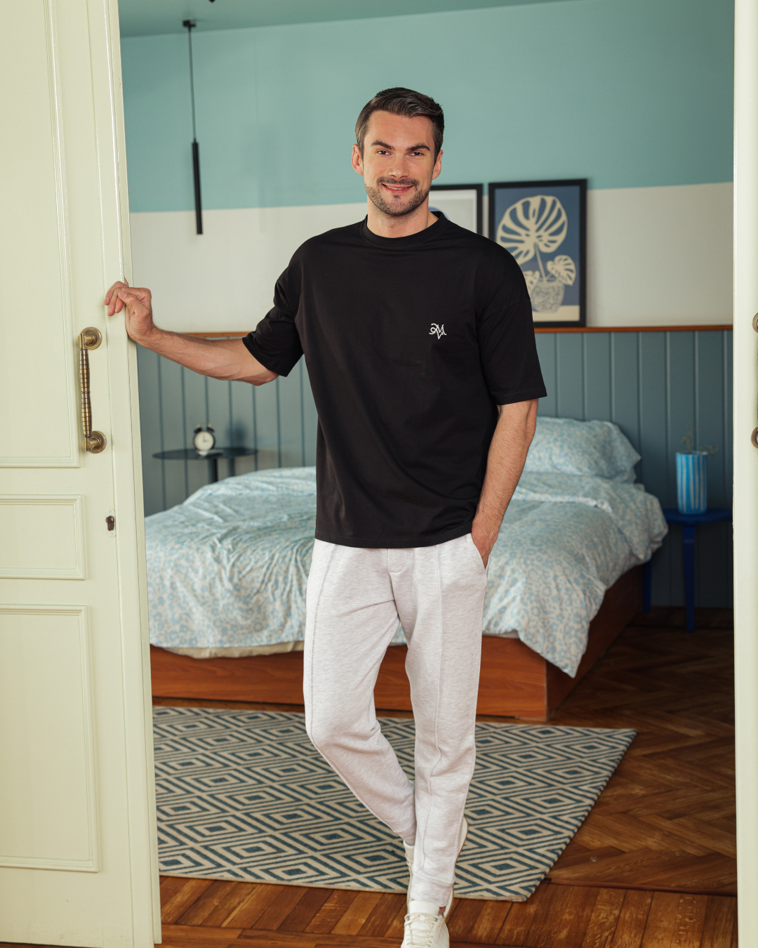 ‫بيجامه سنجل قطن رقبه مدوره ببنطلون سويت بانس رجالي‬