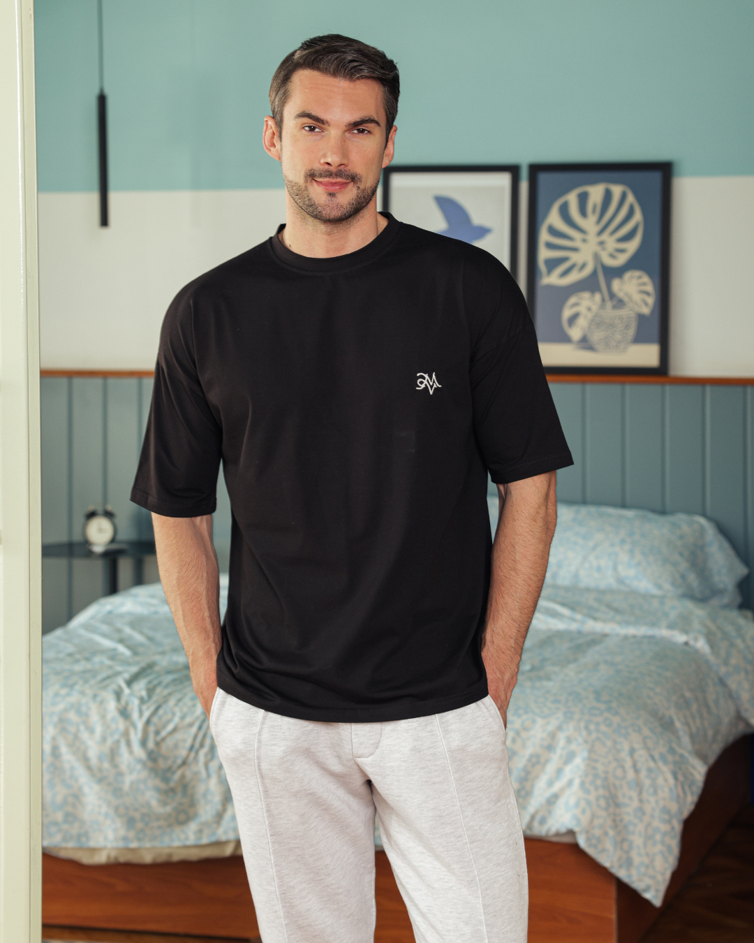 ‫بيجامه سنجل قطن رقبه مدوره ببنطلون سويت بانس رجالي‬