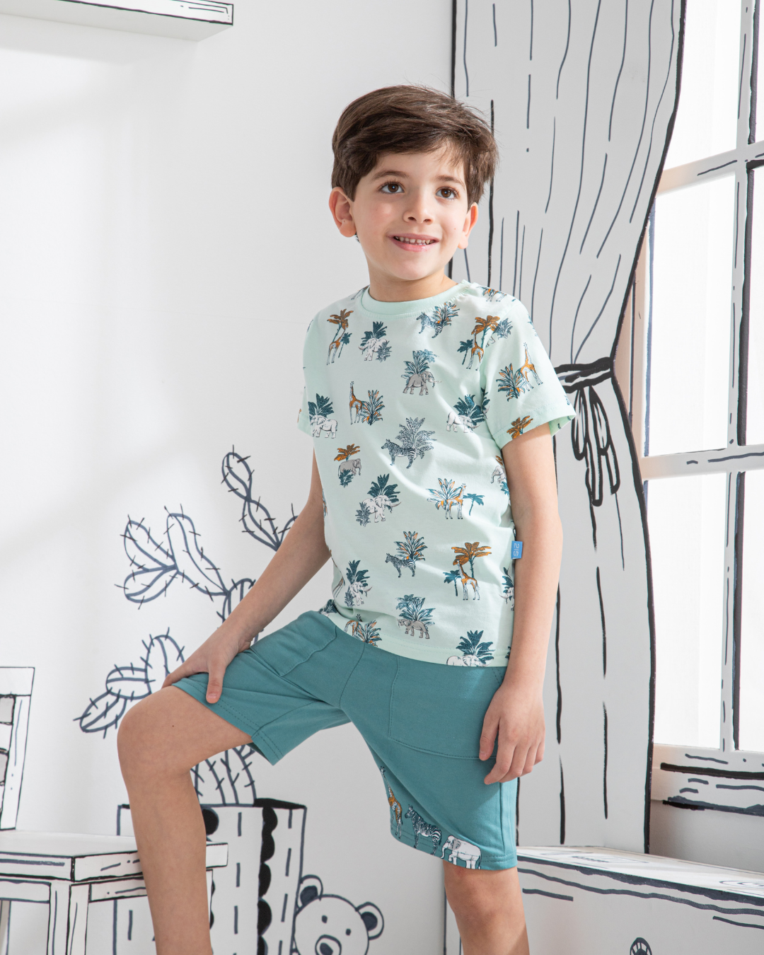 Jungle animals Children's pajamas, half-sleeved T-shirt * printed shorts