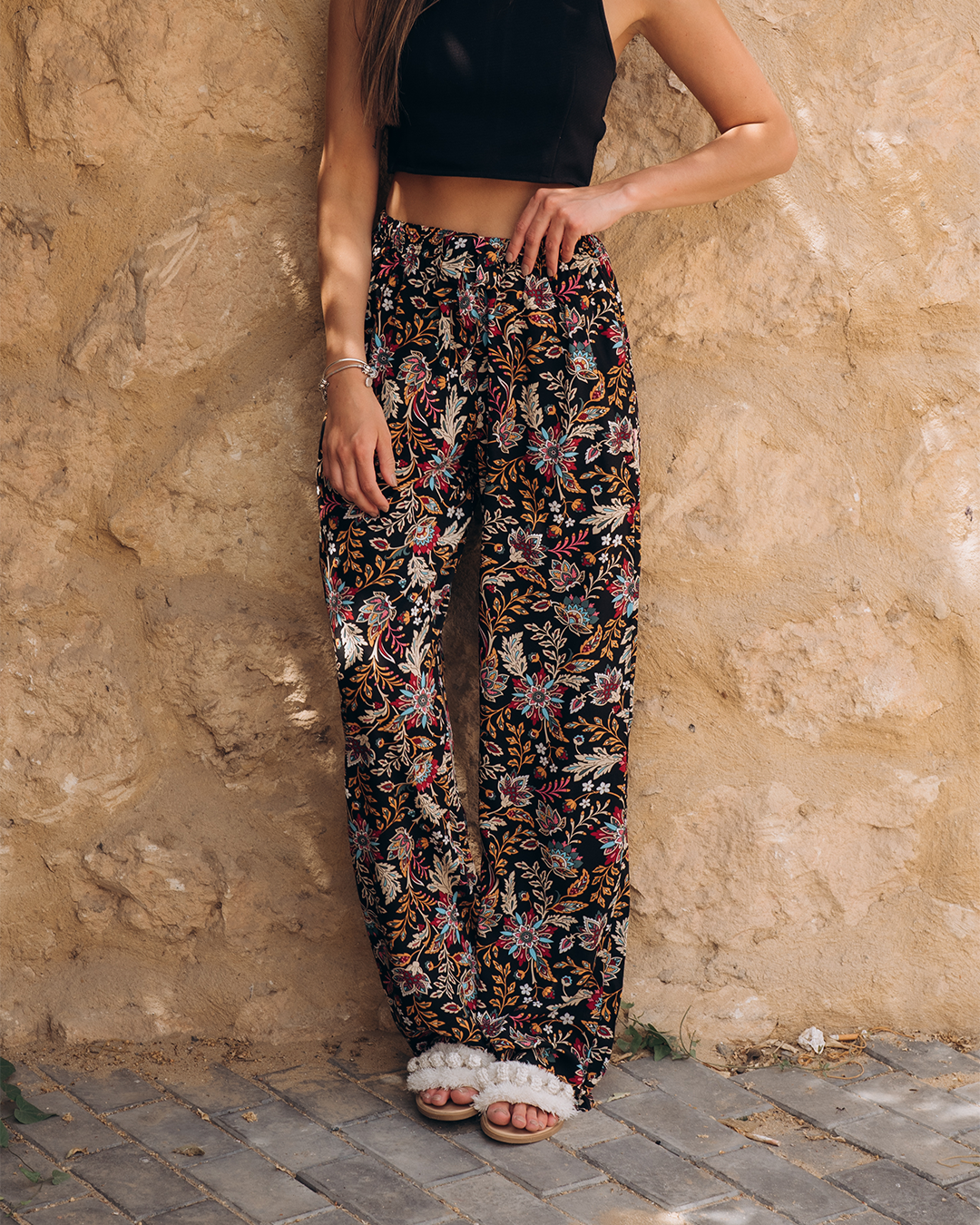 Floral women's viscose pants