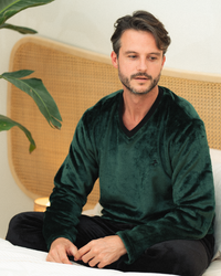 V بيجامة رجالي تطريز الحصان بولار رقبه