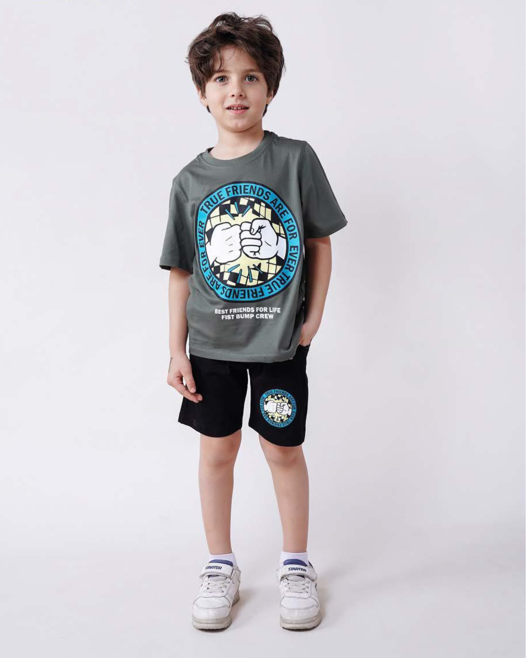 Best Friends بيجامه اولادي شورت براسولا طباعه صدر و شورت بجيوب