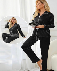 بيجامه حريمي ستان كلاسيك ساده بزراير