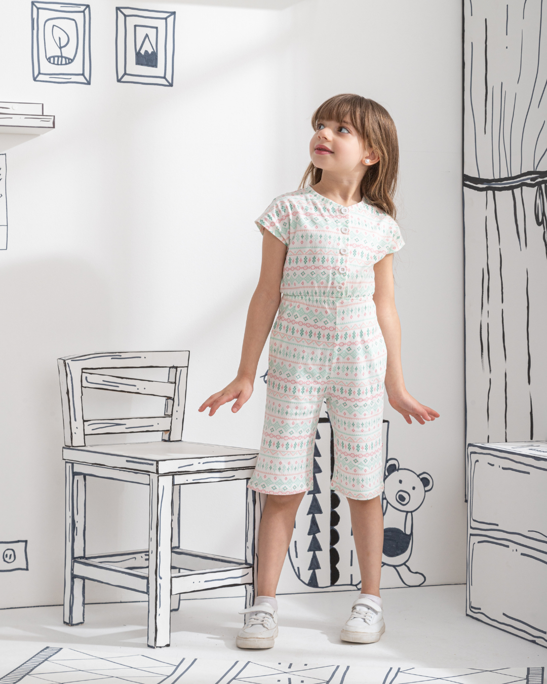 Boho stripe girls jumpsuit with long sleeves