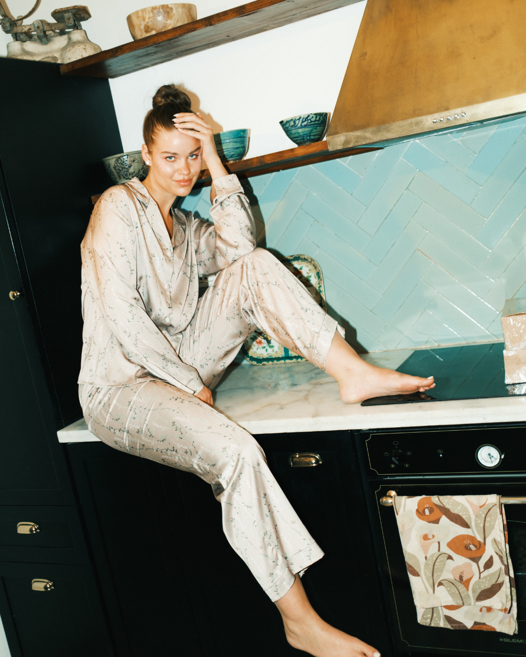 Button Up Pajama pants Printed Satin