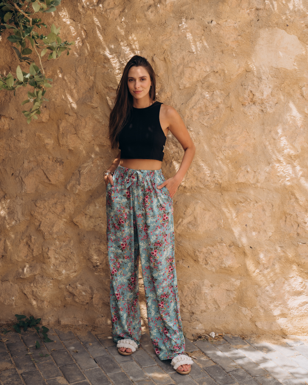 Colorful rose viscose pants
