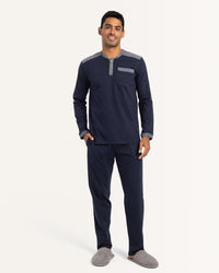 Mixed Fabrics 2 Button-Down Pajamas Pants cotton