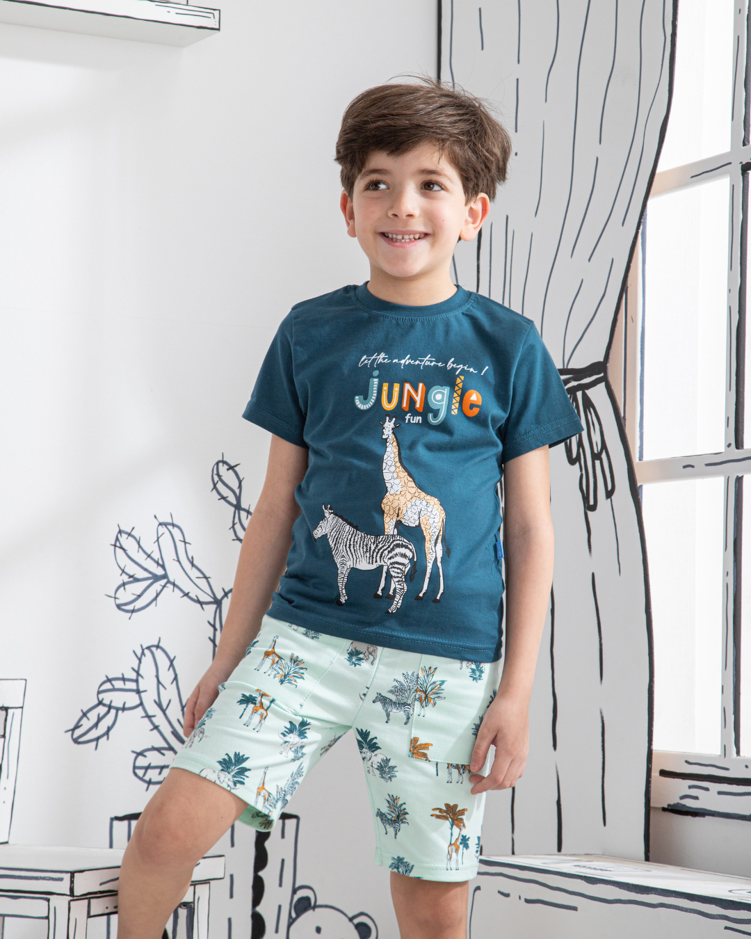 Jungle animals Children's pajamas, half-sleeved T-shirt * printed shorts
