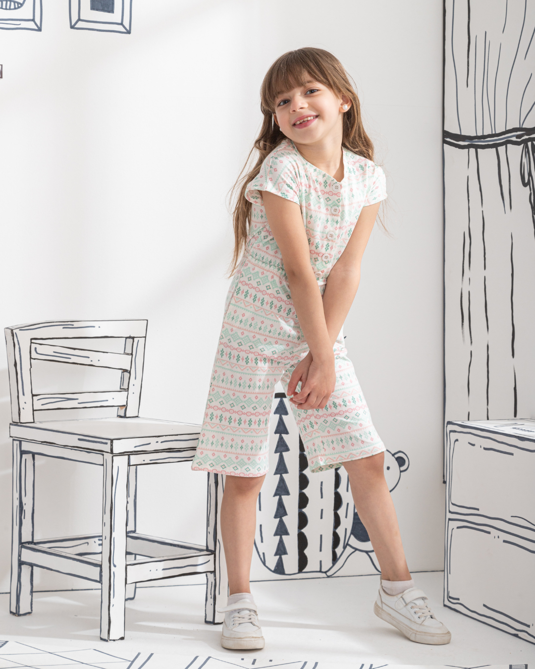 Boho stripe girls jumpsuit with long sleeves