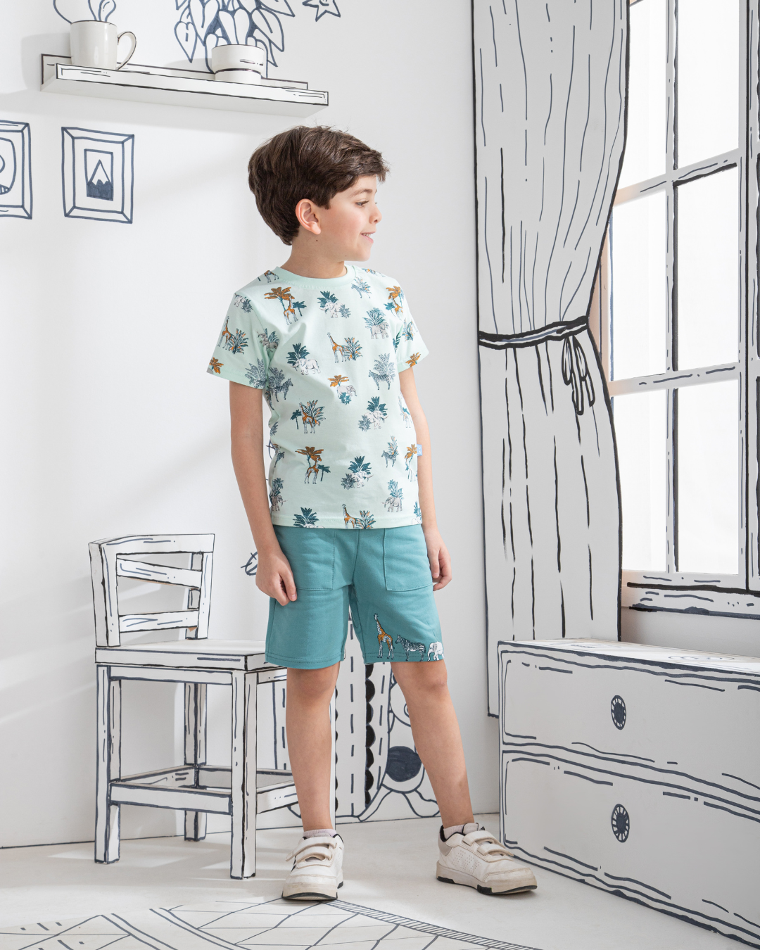 Jungle animals Children's pajamas, half-sleeved T-shirt * printed shorts