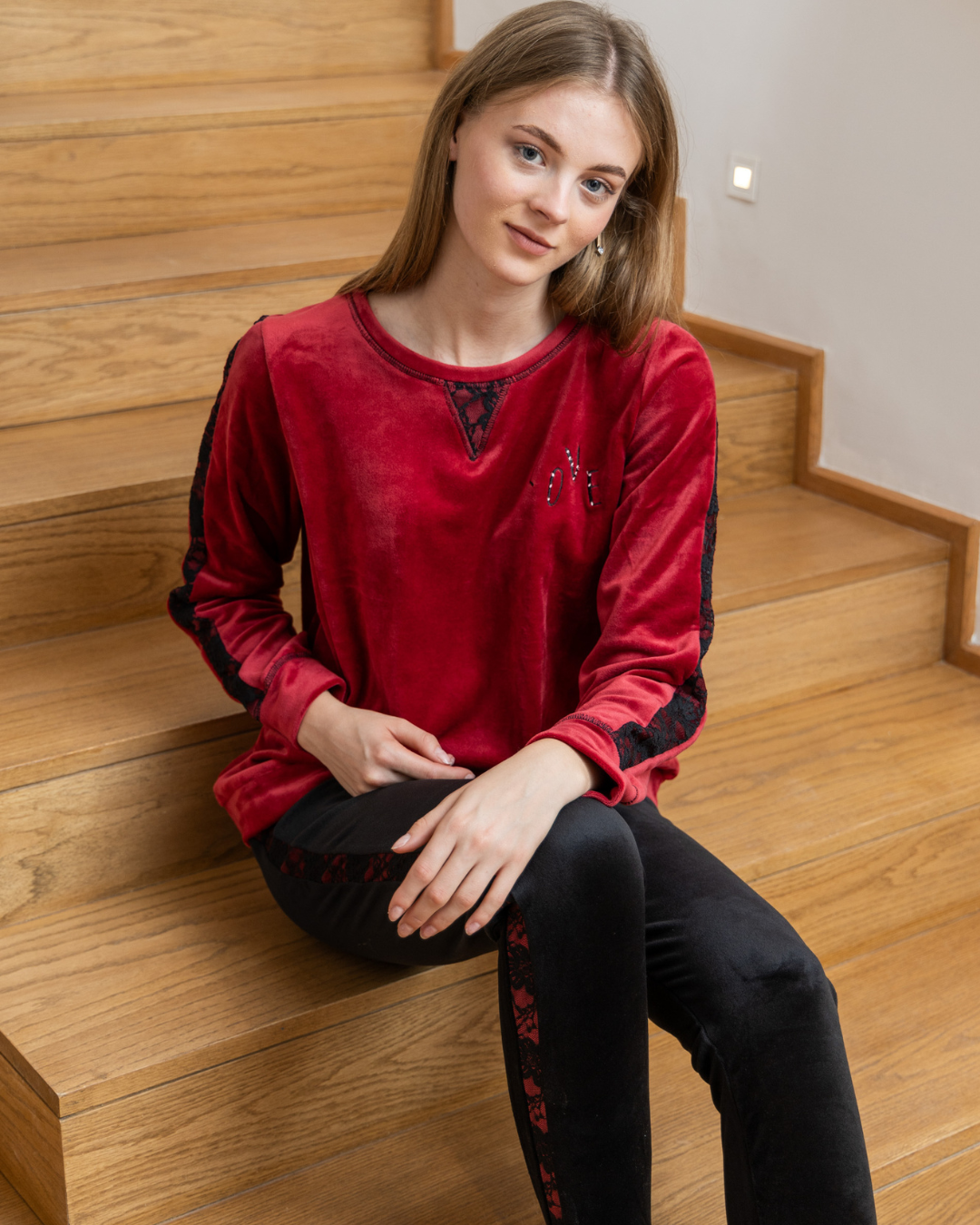 love women's pajamas plush lace embroidery word