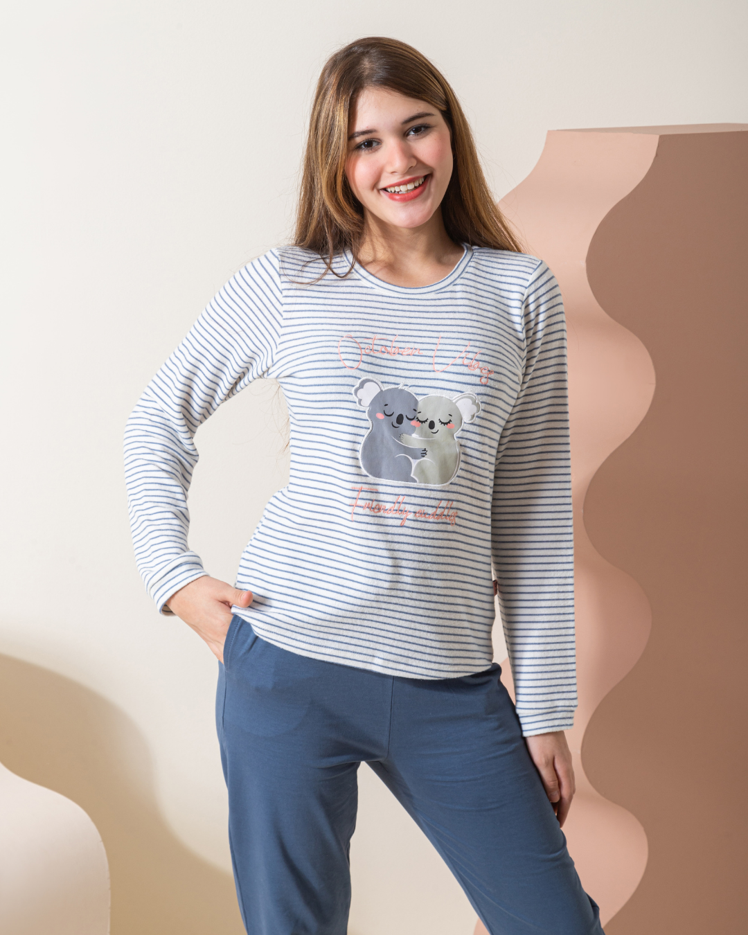 Koala  بيجاما بناتي كُم طويل مخطط