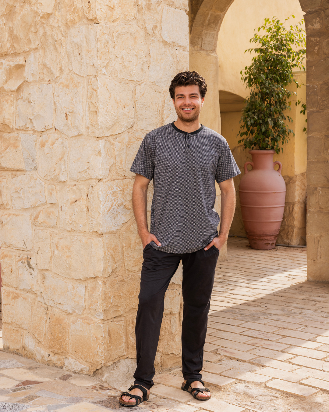 Men's half-sleeve pajamas and rotary circle polo shirt pants