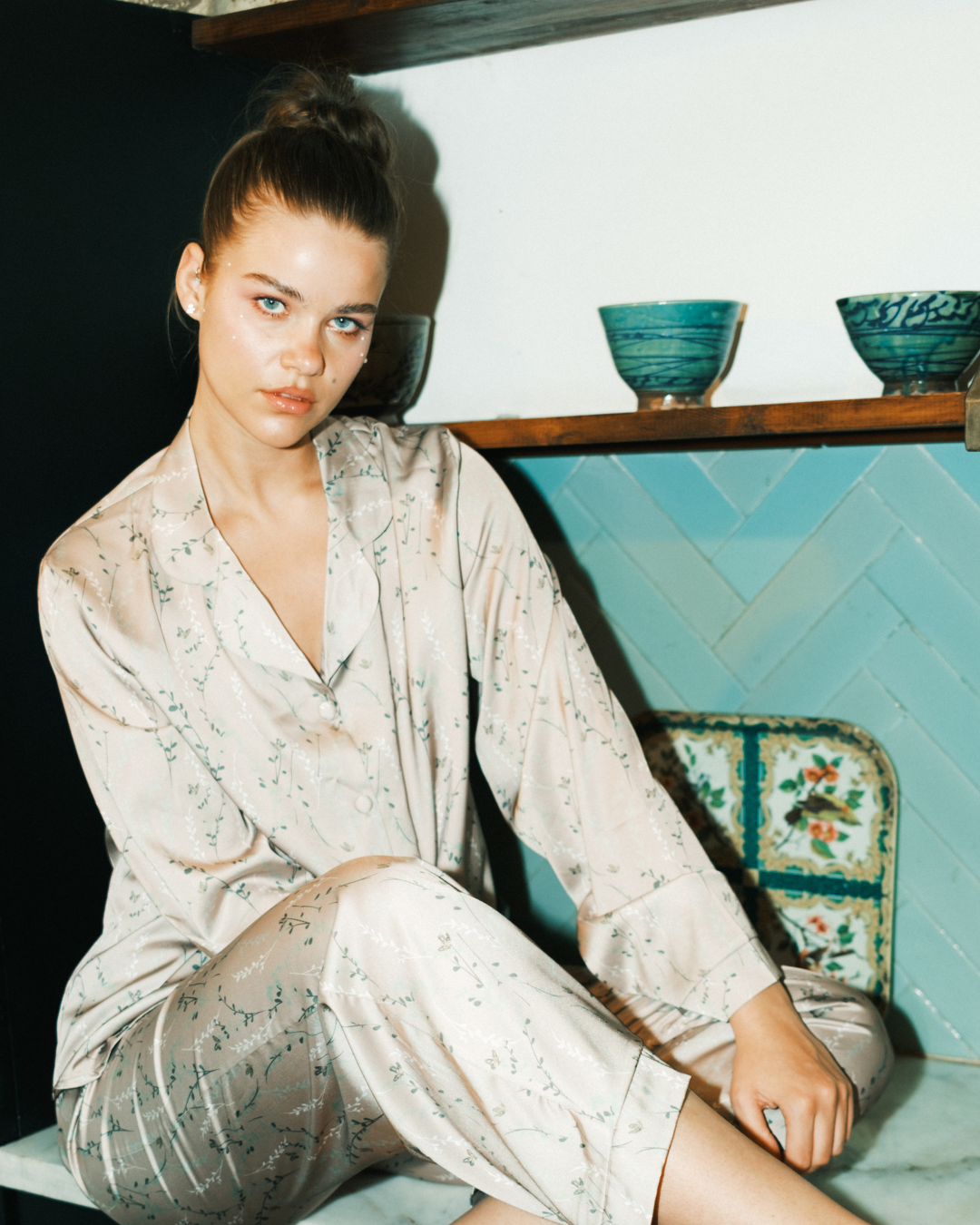 Button Up Pajama pants Printed Satin