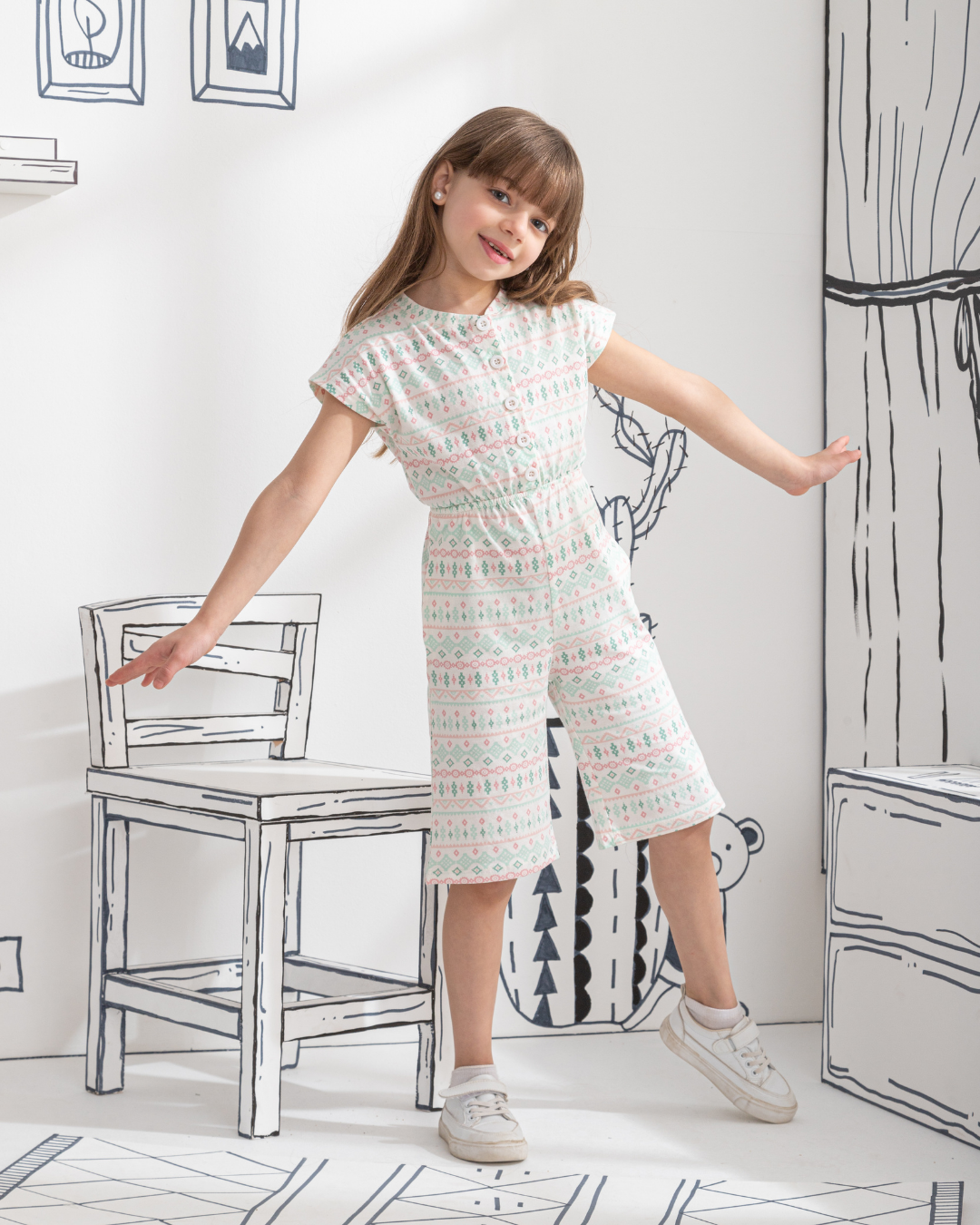 Boho stripe girls jumpsuit with long sleeves