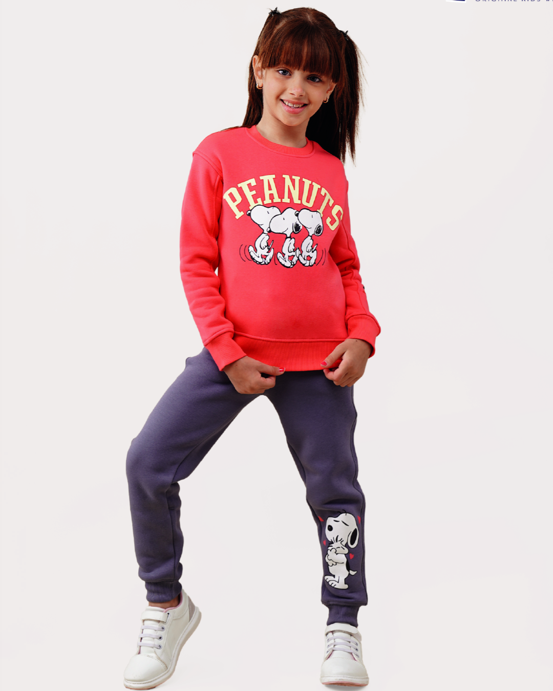 Snoopy girls' pajamas, Round Milton, 2 prints on the chest, sleeves an ...