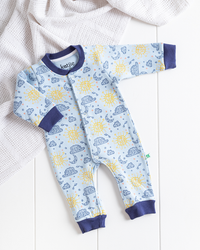 My children's jumpsuit with clouds, sun and moon