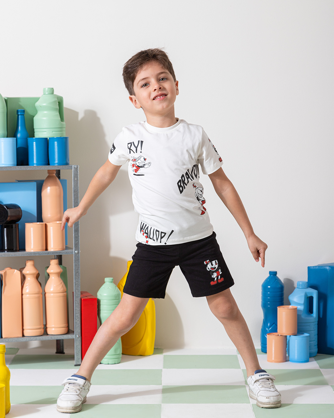 MARVY Cuphead Story بيجامة اولادي وسط اوف وايت