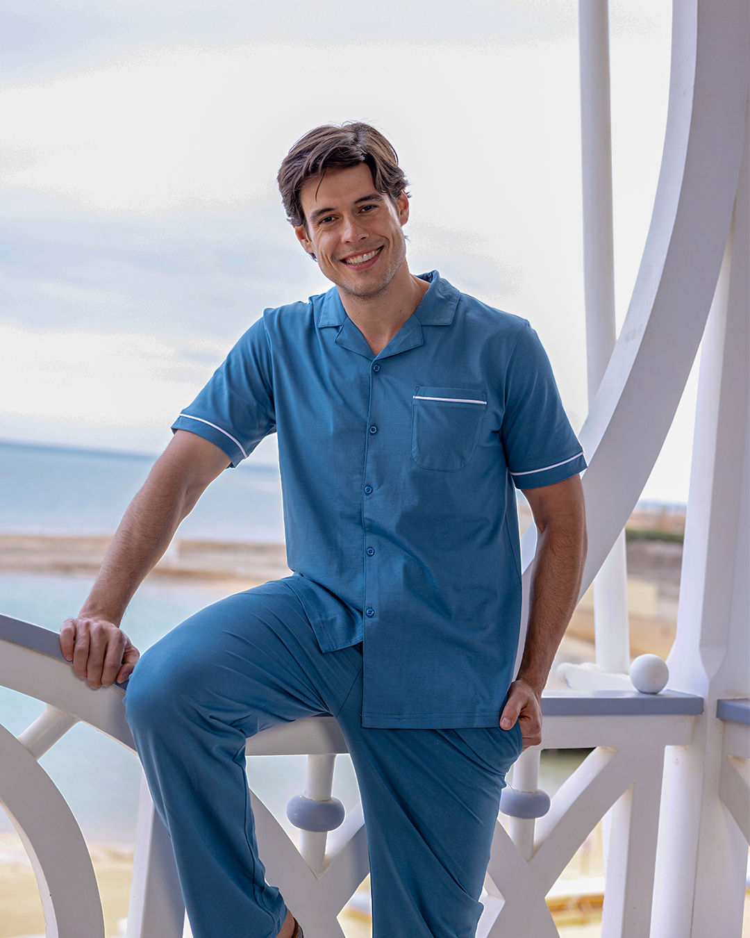 بيجاما كلاسيك قطن بزراير