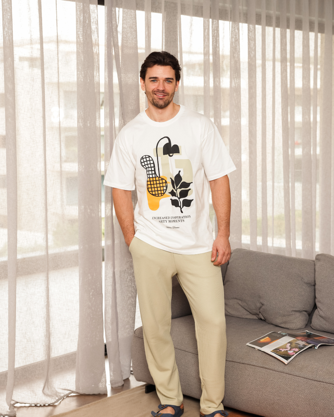 بيجاما نص كم كولا عريضة و بنطلون جاكارد