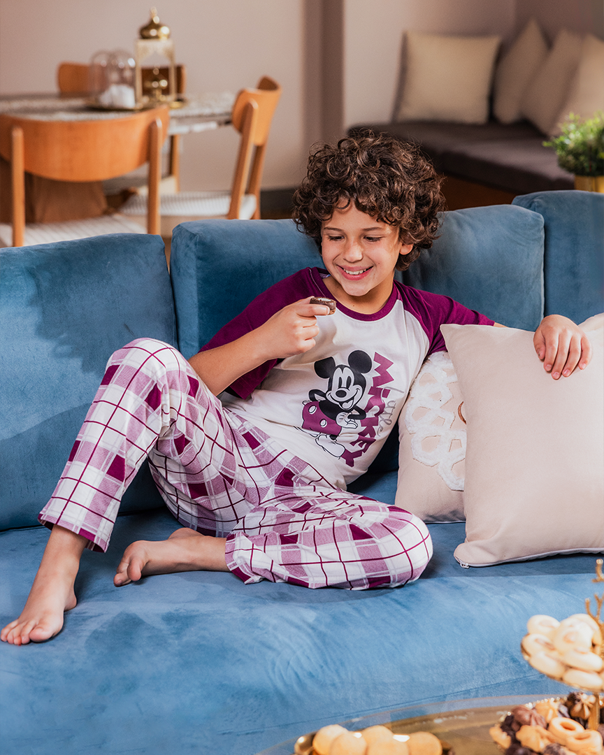 Family checkers بيجاما اولادي نص كم و بنطلون قطن
