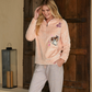 Bee Women's Pajamas, T-shirt with zippered sleeves and fur, and striped pants with a drawstring and a print on the chest