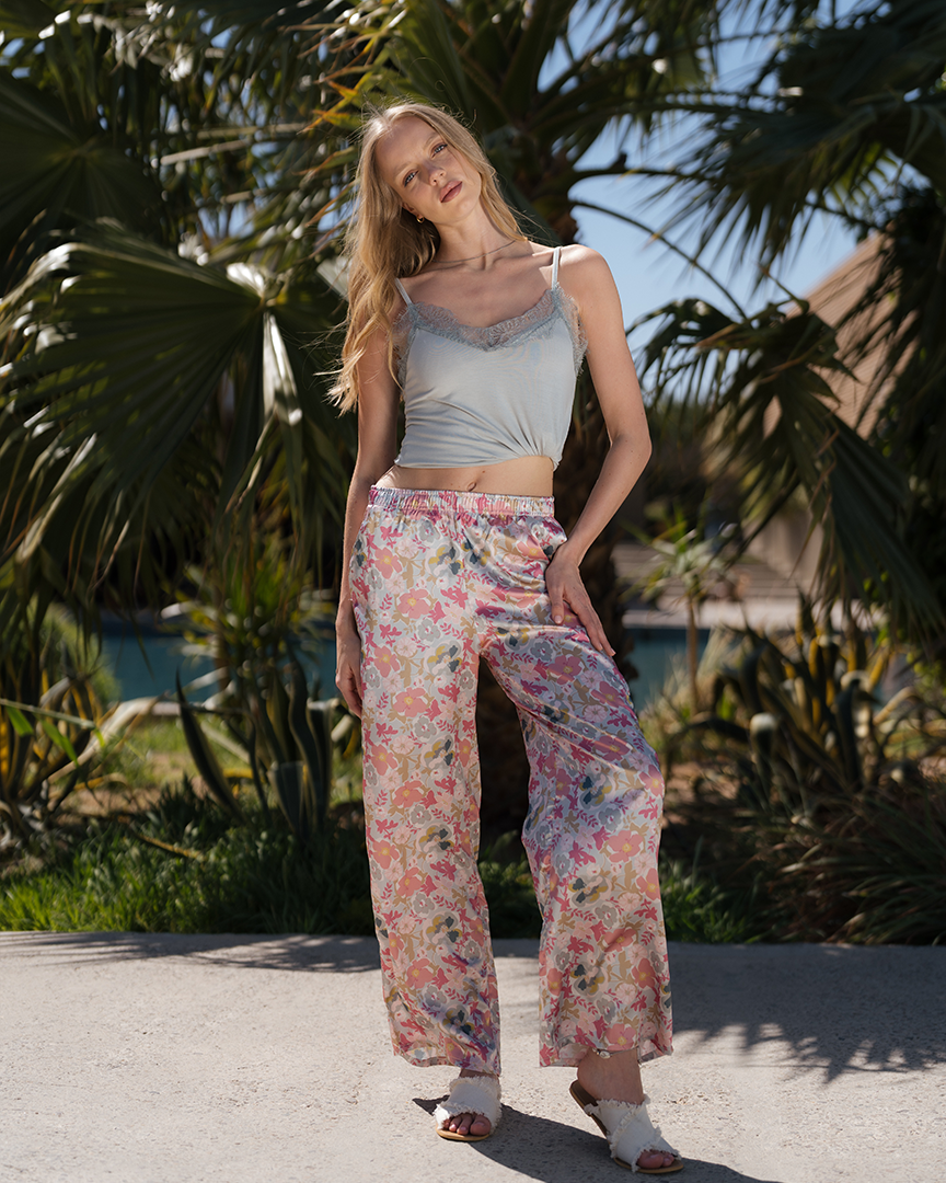Lace Satin Pajama  بيجاما حريمي توب فسكوز دانتيل * بتطلون ستان مطبوع