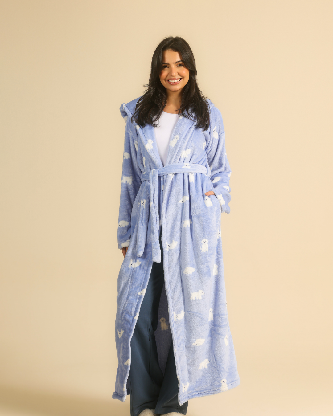 Cute fluffy puppy women robe