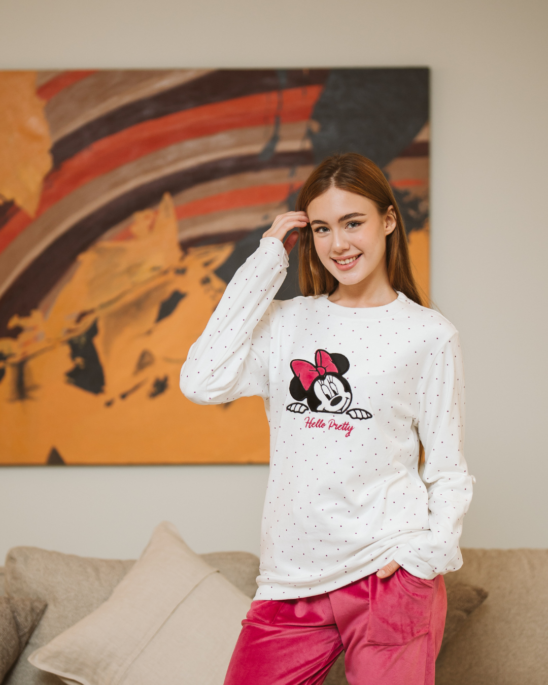 Hello Pretty بيجاما حريمي قطيفة بوليستر