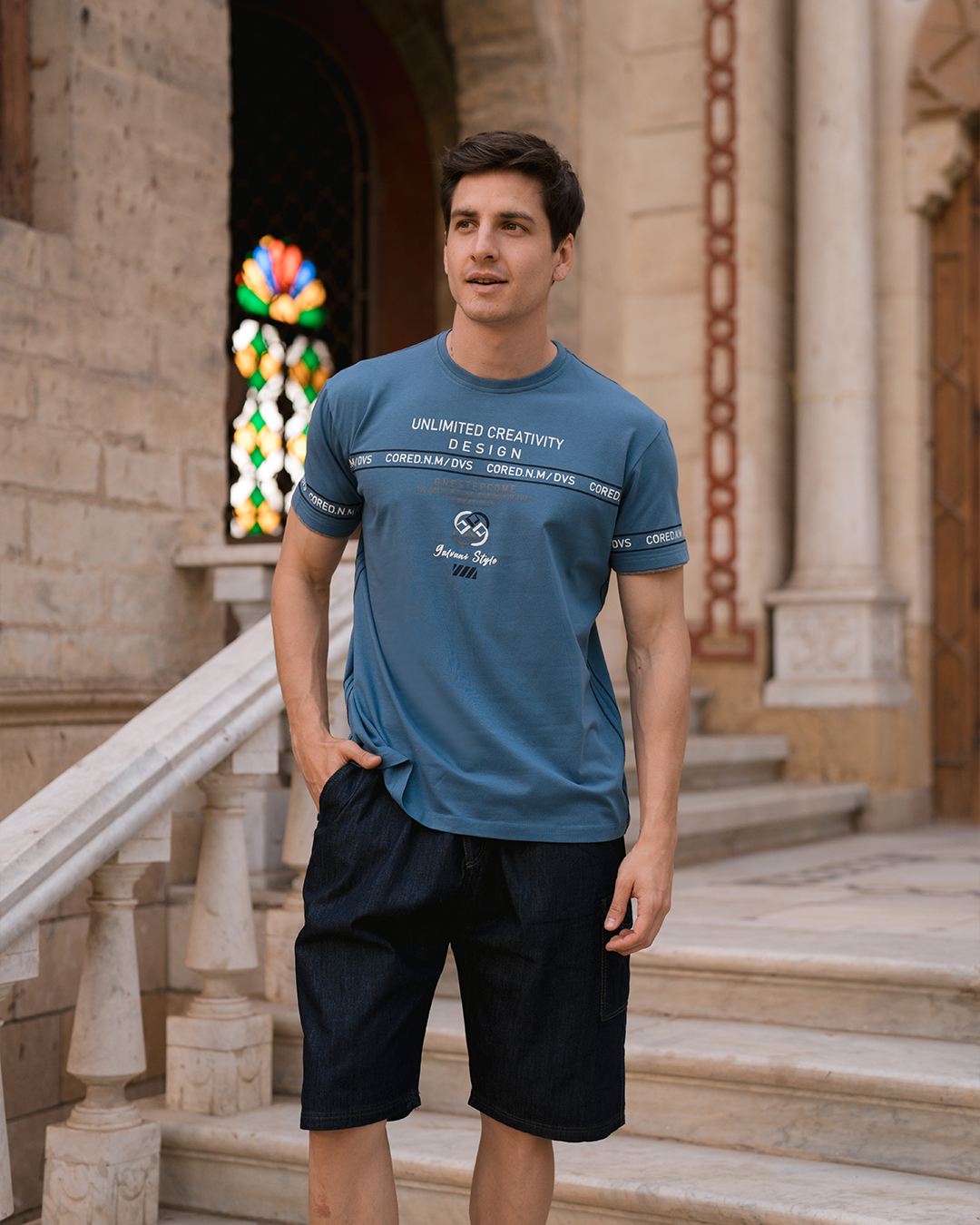 UNLIMITED CREAVITIY رجالي حوض شورت طابعة علي الصدر