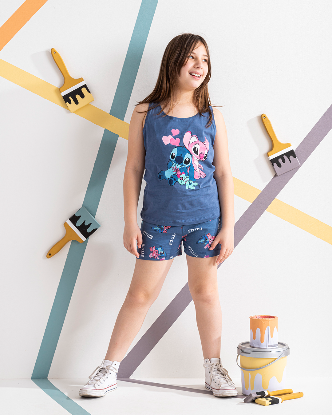 Girls' pajamas, cut shorts, stitch