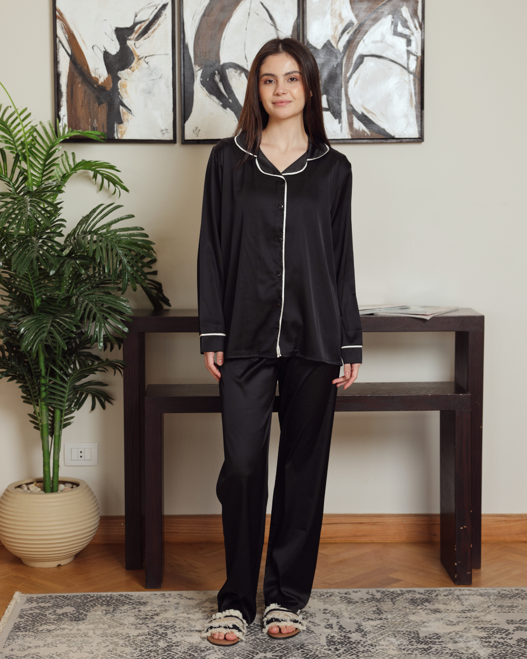 Women's satin pajamas and plain classic pants